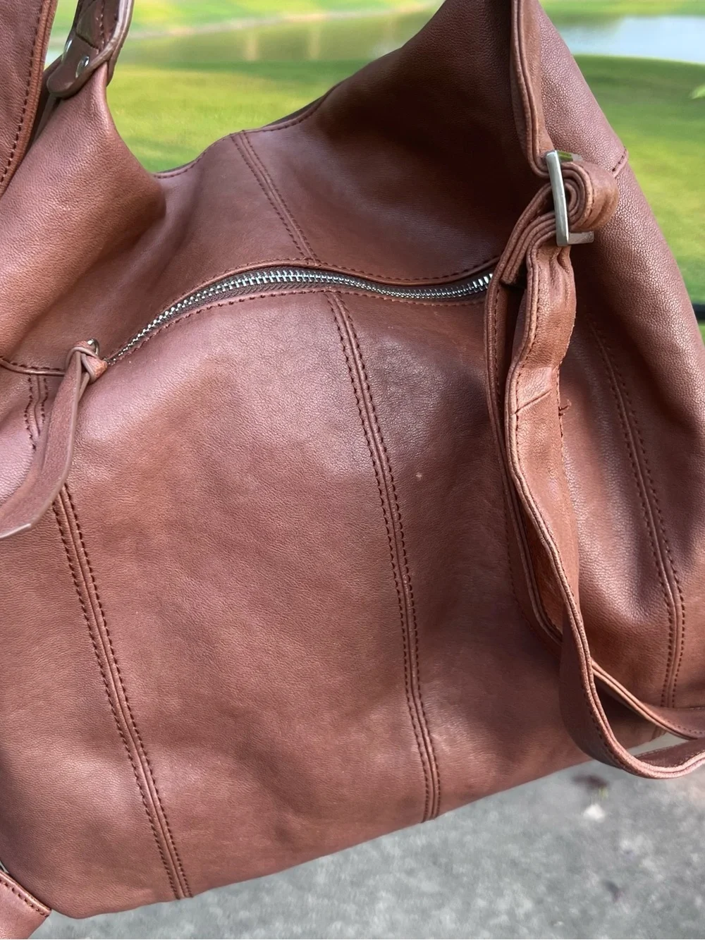 Casual Brown Leather Backpack Sling with Multifunction Pockets